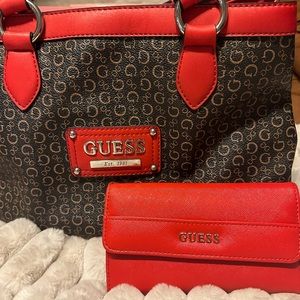 RED guess bag with matching wallet